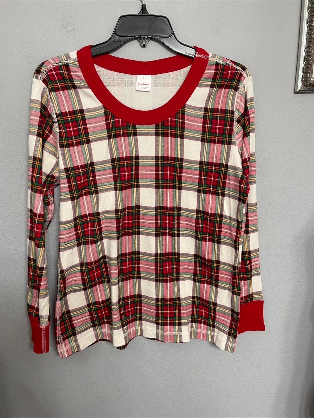 Hanna Andersson NWOT Plaid Long Sleeve Pajama Top Red White XL